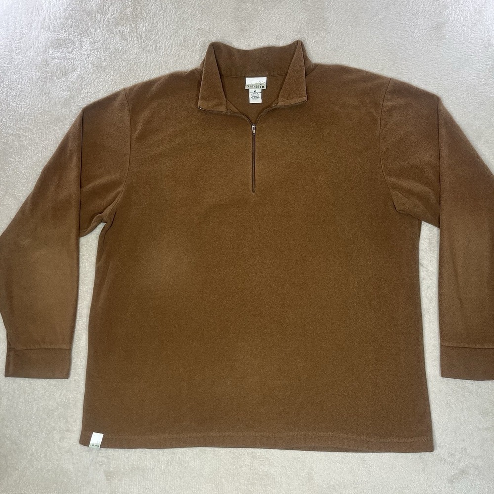 Sahalie Brown Fleece Quarter Zip Sweater Vintage Size XL